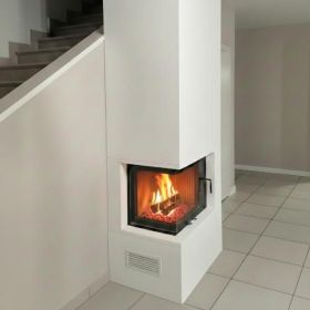 Угловой камин с топкой Астов П2С 700 в кирпичный дом (эконом) фото