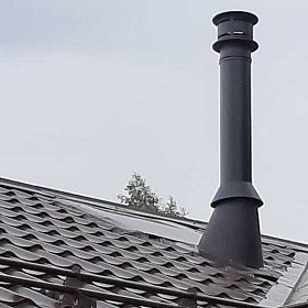 Подключение дымохода Schiedel Permeter 150/200 мм (верхнее подключение, выход через крышу) материалы + установка + изоляция стены фото